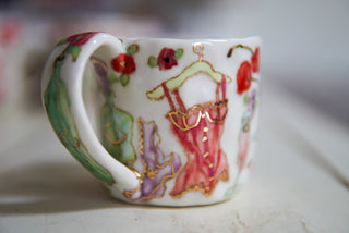 Kitty with Tea Portrait 9 oz Mug