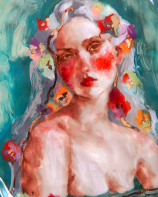 “Siren with Silver Hair” Large Porcelain Wall Painting