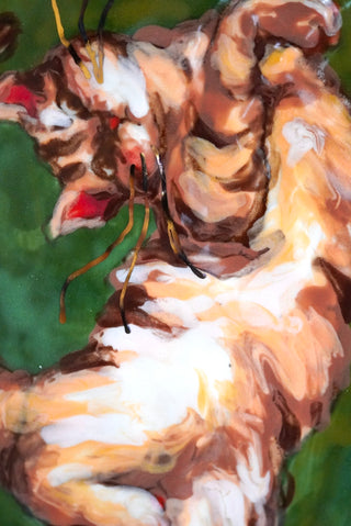 "Curly Toes Kitty" Porcelain Wall Painting 5.9" x 4.3"