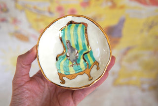 “Pigeon on Striped Chair” Small Trinket Dish