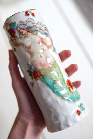 "Siren with Floating Flowers" 7.2" Vessel