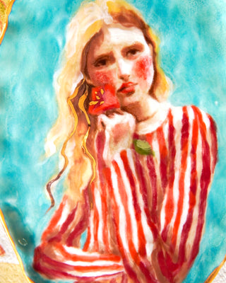 “Girl in Red Stripes” Porcelain Wall Hanging