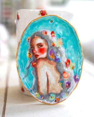 “Siren with Silver Hair” Porcelain Wall Painting