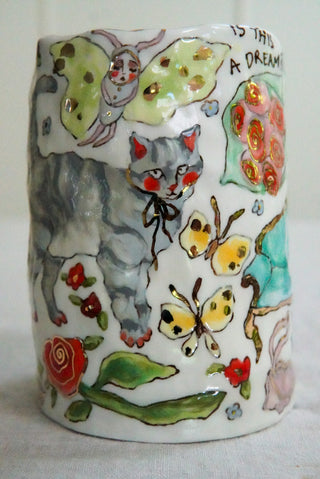 Grey Kitty & Blue Couch Vase 1 5.3"
