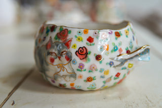 "Two Kitties" Bowl with Handles