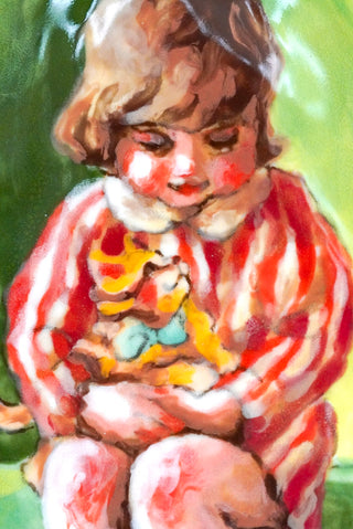 "Wee Lass & Her Ginger Kitten" Porcelain Wall Painting 5.5" x 4.3"