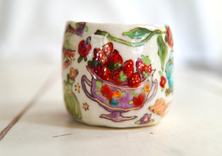 “Kitty & Blue Bird” 8 oz Vessel