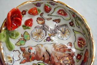 Kitty & Pink Bicycle Treasure Dish 4.6"