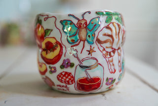 SECONDS: "Kitty & Two Turquoise Butterflies" 16 oz Mug