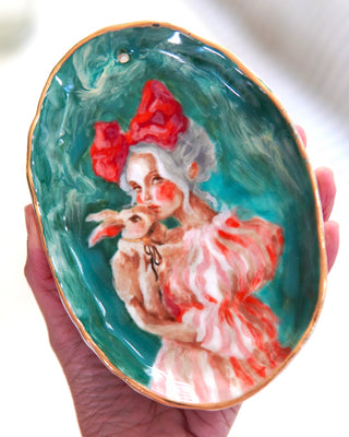 “With Her Red Bow & Bunny” Porcelain Wall Painting