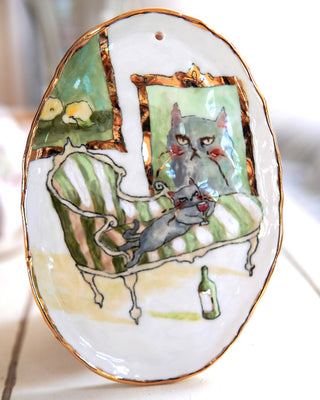 “Reginald with Merlot” Large Porcelain Painting