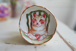 "Kitty with Tea" Treasure Dish 3"