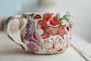 "Kitty with Fish" 14 oz Mug