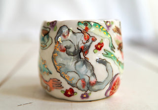 “Kitty & Blue Bird” 8 oz Vessel