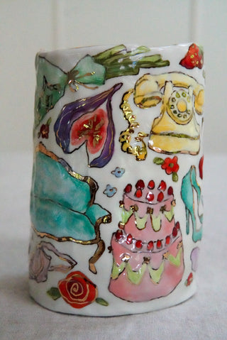 Grey Kitty & Blue Couch Vase 1 5.3"