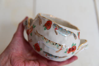 "Fish & Rosettes" Bowl with Handles