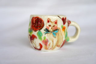 "Candy & White Kitty" 7 oz Teacup