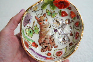 Kitty & Pink Bicycle Treasure Dish 4.6"