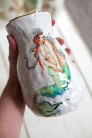 "Siren with Red Ribbon" 7" Vase