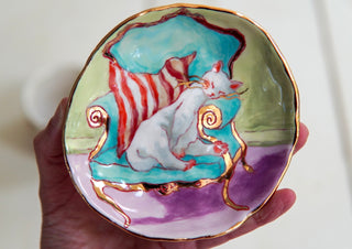 “Sleeping, Sitting Kitty” 4.5"Treasure Dish