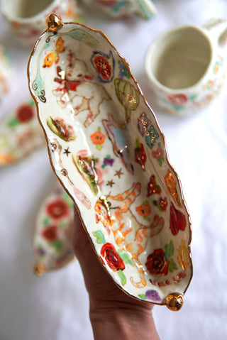 "Striped Kitty & Lamb" 10 in Candy Dish