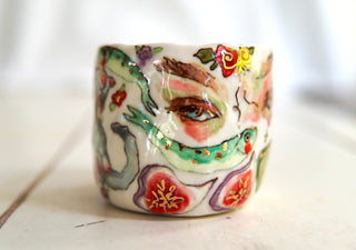 “Kitty & Blue Bird” 8 oz Vessel