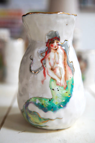 "Siren with Red Ribbon" 7" Vase