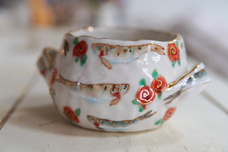 "Fish & Rosettes" Bowl with Handles