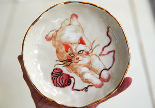 “Kitty with Her Yarn” 5.2" Treasure Dish
