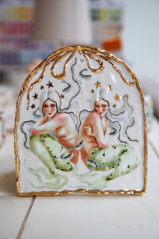 "Two Sirens" Porcelain Painting