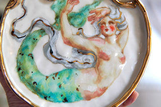 "Siren with Bow Frame" Porcelain Painting