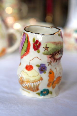 "Striped Kitty & Cupcake" 6 oz Vessel