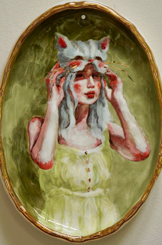 "Gazing" Porcelain Wall Painting 7.5"