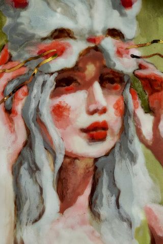 "Gazing" Porcelain Wall Painting 7.5"