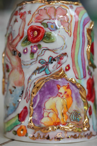 "Wind Mill, Kitty, Cherries" Vase 4.8" Tall