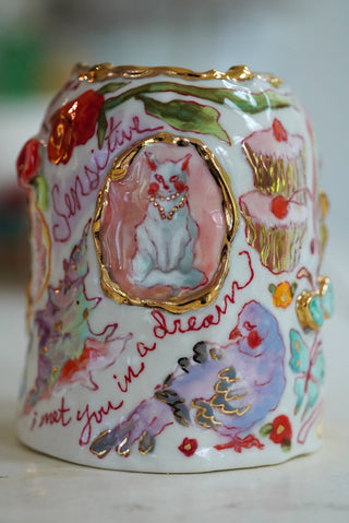 "Mermaid, Kitty, Mandarin" Vase 4.7" Tall