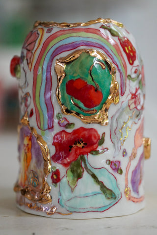 "Wind Mill, Kitty, Cherries" Vase 4.8" Tall