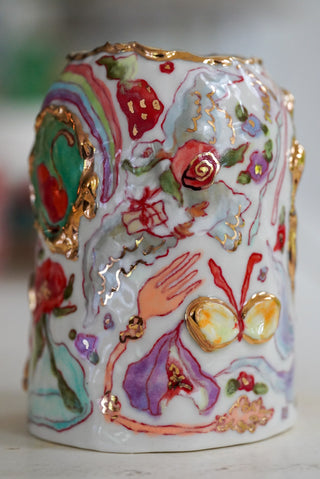 "Wind Mill, Kitty, Cherries" Vase 4.8" Tall