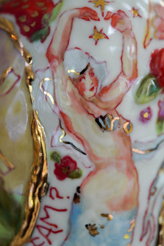 "Wind Mill, Kitty, Cherries" Vase 4.8" Tall