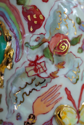 "Wind Mill, Kitty, Cherries" Vase 4.8" Tall