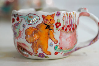 Orange Kitty, Pink Cake Mug 9 oz
