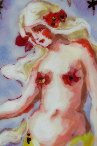 "Mermaid and Two Fish" Porcelain Painting 6.4" x 4.8"