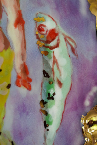 "Mermaid and Two Fish" Porcelain Painting 6.4" x 4.8"