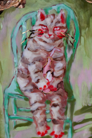 "Kitty on Chair" Porcelain Painting 4.9" x 3.6"