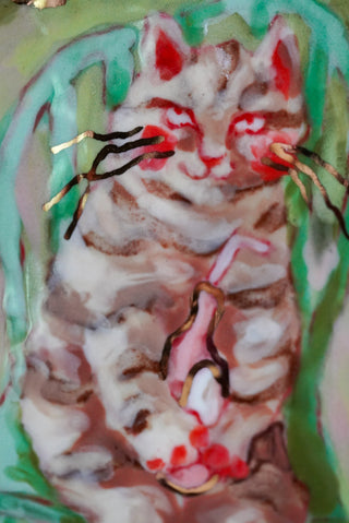 "Kitty on Chair" Porcelain Painting 4.9" x 3.6"