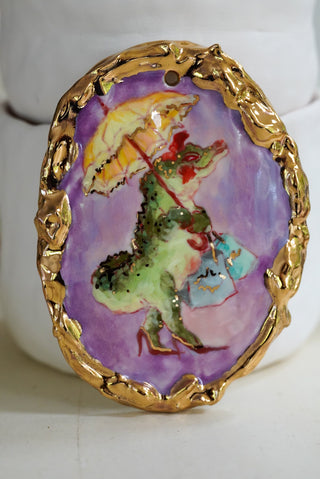 "Alligator Shopping" Porcelain Painting 4.7" x 3.5"