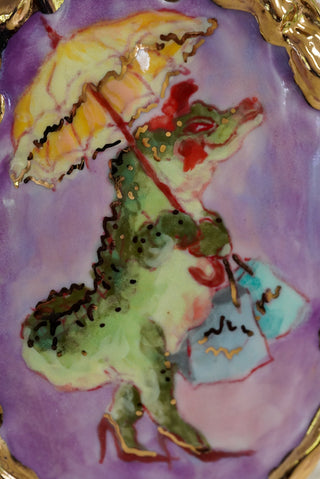 "Alligator Shopping" Porcelain Painting 4.7" x 3.5"