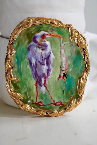 "Crane" Porcelain Painting 4.7" x 4"