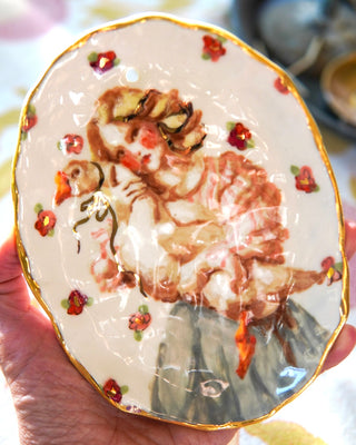 “Girl with Her Goose” Porcelain Wall Hanging