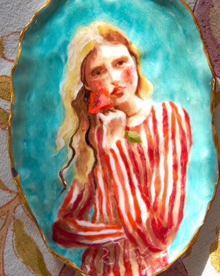 “Girl in Red Stripes” Porcelain Wall Hanging